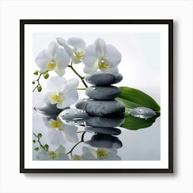 White Orchids And Stones Photo Art Print