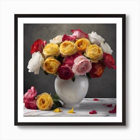 Shrub Roses in Ceramic Vase Art Print