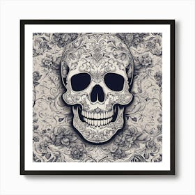 Sugar Skull With Floral Pattern Art Print