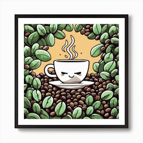 Coffee Cup Surrounded By Coffee Beans Art Print