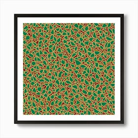 Christmas like pattern, A Pattern Featuring Abstract Geometric Shapes With Edges Rustic Green And Red Colors, Flat Art, 107 Art Print