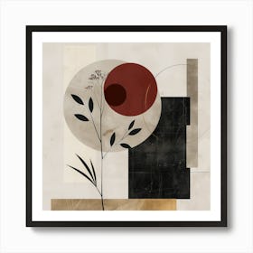 Botanical Elegance: Abstract Fusion in Beige, Burgundy, and Gold Art Print