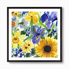 Sunflowers And Irises Art Print