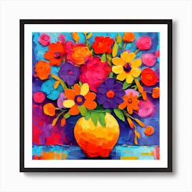 Colorful Flowers In A Vase Art Print