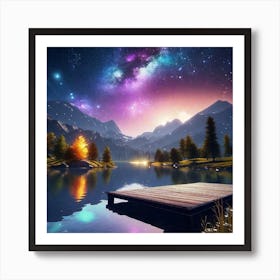 Night Sky Over Lake Art Print