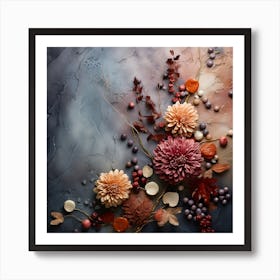 Abstract Autumn Flowers On A Dark Background Art Print