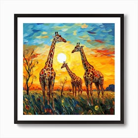 Giraffes At Sunset 24 Art Print