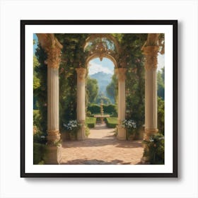 A rococo painting of a garden with abstract elements. Art Print