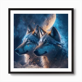 Two Wolves In The Sky Art Print