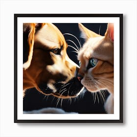 Cat And Dog Kissing Art Print