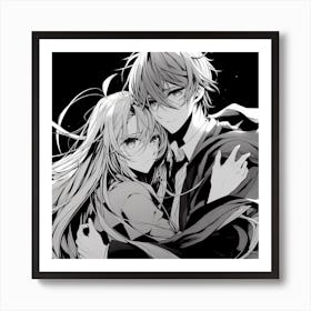 Couple Hugging In Black White Style Art Print