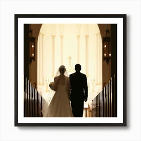 Bride And Groom Walking Down The Aisle Art Print