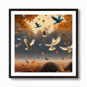 Doves Flying In Autumn Art Print
