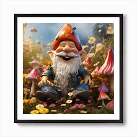 Gnome with Mushrooms Art Print