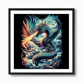 Dragon In The Clouds with fierce fire Art Print