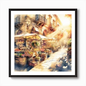 Watercolor Of An Italian Market Art Print