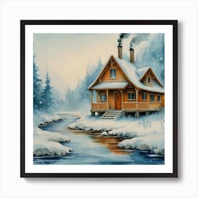 Winter House In The Woods Art Print