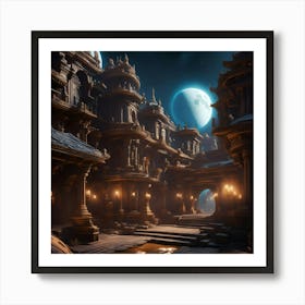 Moon Night Nature Dream Sky Fantasy City Lunar Art Print