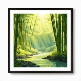 A Stream In A Bamboo Forest At Sun Rise Square Composition 13 Poster