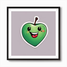 A Happy Cherry With A Smiling Face And A Heart Sticker Art Print