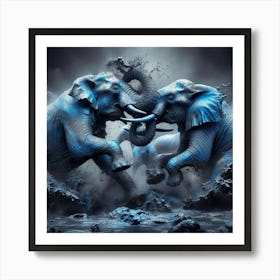 Two Elephants Fighting 2 Art Print