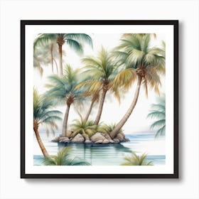 Palm Tree In Sea Watercolor 1 Art Print