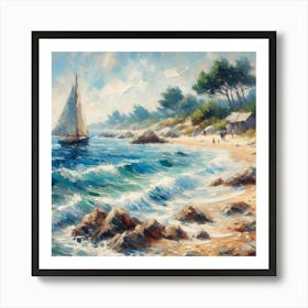 Sailboat On The Beach, Acrylic Painting Style 1 Art Print