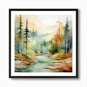 Watercolor Abstract A Serene Landscape In Gifford Pinchot National Forest Art Print