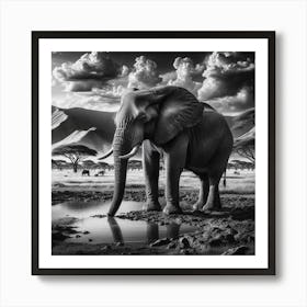 Elephant In The Savannah 3 Art Print