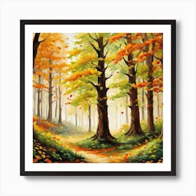 Forest In Autumn In Minimalist Style Square Composition 124 Art Print