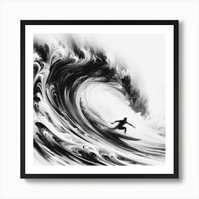 Black And White Surfer 2 Art Print