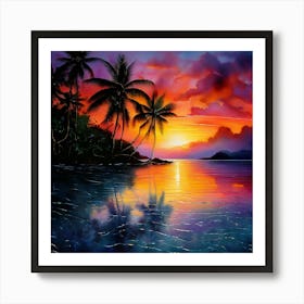 Watercolor Tropical Sunset Studio Photography Complex Details High Detail Art Print