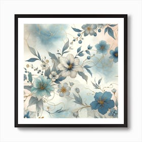 Blue Floral Wallpaper Art Print