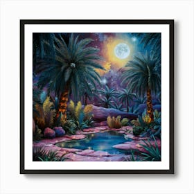 A night in the desert in the middle of a moonlit oasis 5 Art Print