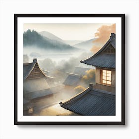 Firefly Rustic Rooftop Japanese Vintage Village Landscape 886 Art Print