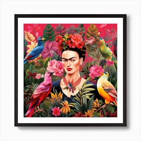 Frida Kahlo in Bird Garden Art Print