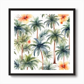 Summer tropical pattern with palm trees 3 Art Print