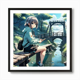 Cute girl fishing Art Print