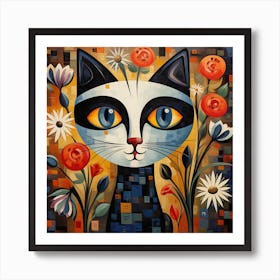 Cat With Flowers 1 Art Print