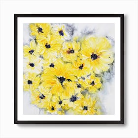 Yellow Flowers White Background Painting 2 Square Art Print