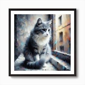 Black and white Cat In The Window Art Print