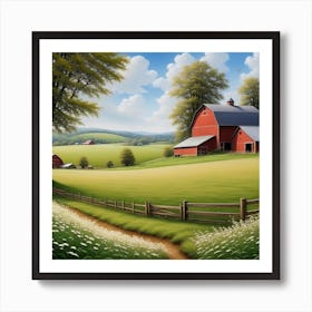 Red Barn In The Countryside 6 Art Print