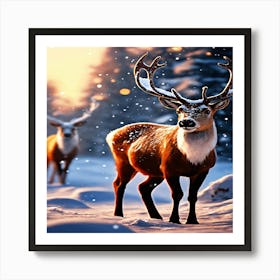 Deer In The Snow Art Print