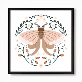 Spring Moth Pastel Colored Scandinavian Folk Poster