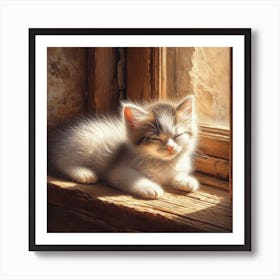 Kitten Sleeping On A Window Sill Art Print