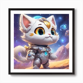 A Super Cute Chibi Zodiac Cat, In The Universe, With Snowwhite Shiny Fur, Happy Smile, Happy Smile, (1) 1 Art Print