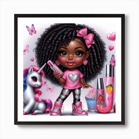 Little Girl With A Unicorn Art Print