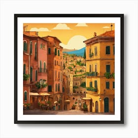 Italy City Background Cartoon Art Print