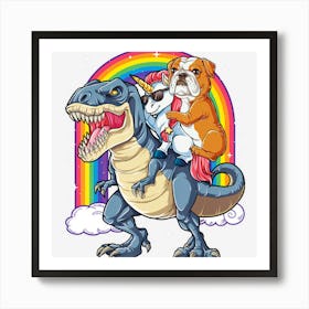 English Bulldog Unicorn Dinosaur T Rex Girls Rainbow Gifts Art Print