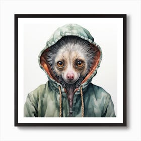 Watercolour Cartoon Aye Aye In A Hoodie 3 Art Print